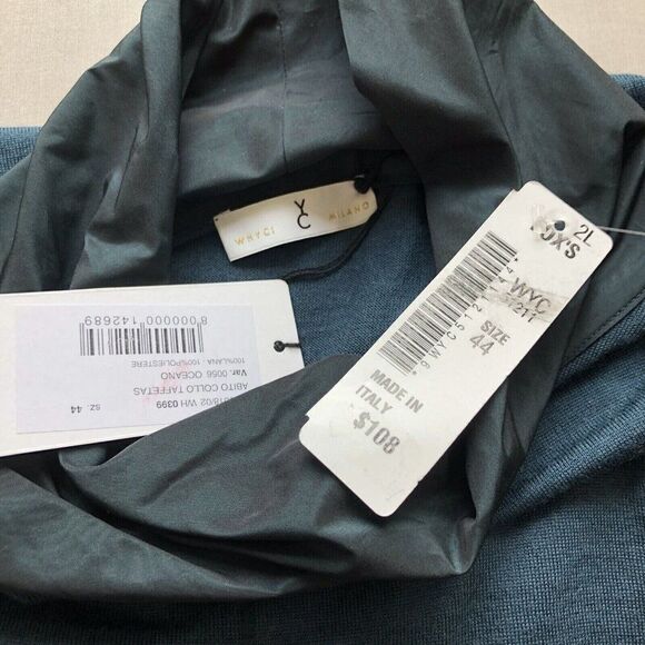 Whyci Milano Teal Lana Wool Knit Sweater Dress EU 44 US L Cowl NEW - Picture 12 of 12